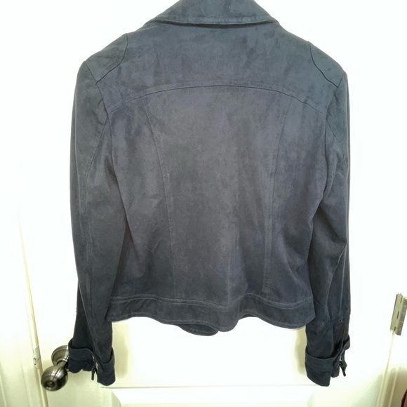 Blank Noir Faux Suede Navy Moto Jacket S - Picture 7 of 17